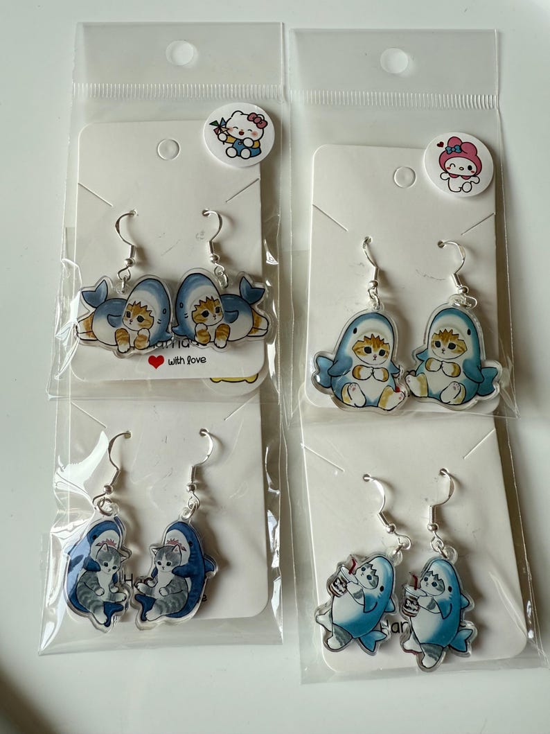 Handmade Kitty Whale Shark Sterling Silver Earrings Mofusand Inspired