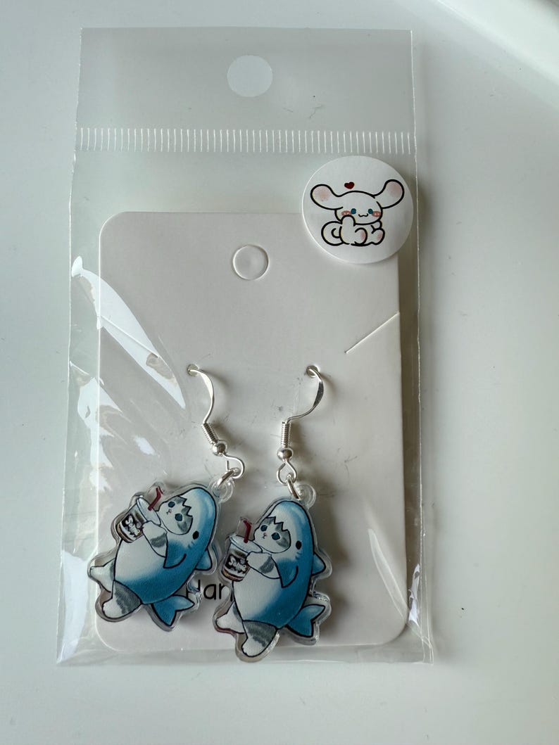 Handmade Kitty Whale Shark Sterling Silver Earrings Mofusand Inspired