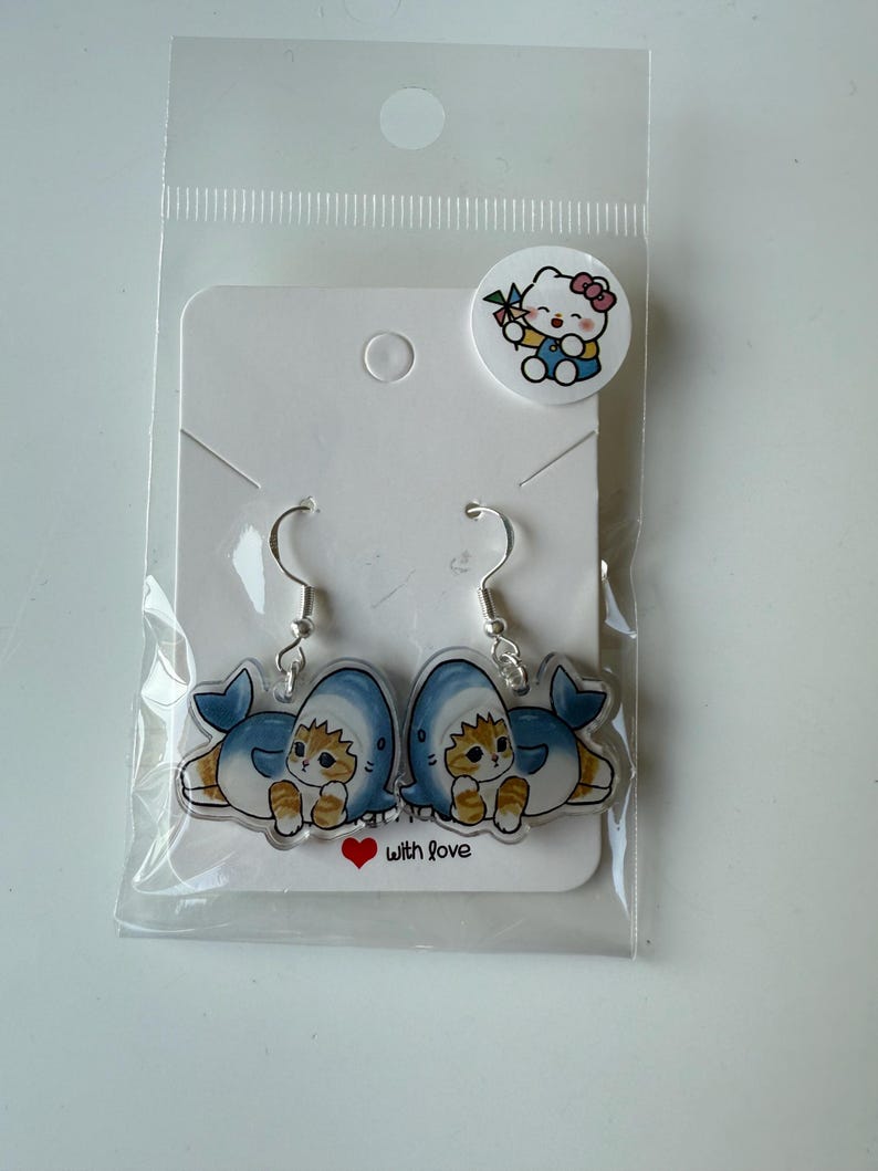 Handmade Kitty Whale Shark Sterling Silver Earrings Mofusand Inspired