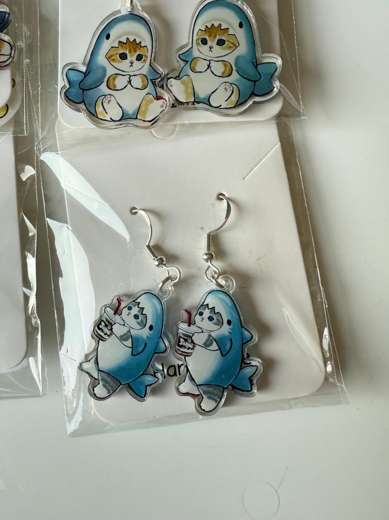 Handmade Kitty Whale Shark Sterling Silver Earrings Mofusand Inspired