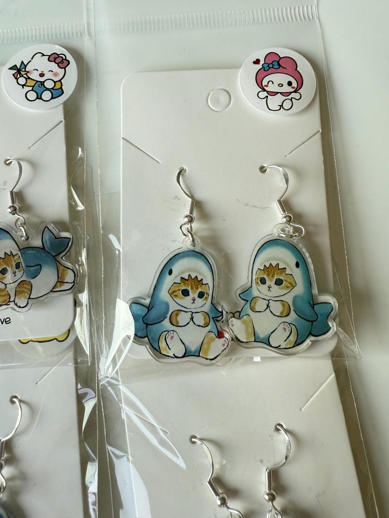 Handmade Kitty Whale Shark Sterling Silver Earrings Mofusand Inspired