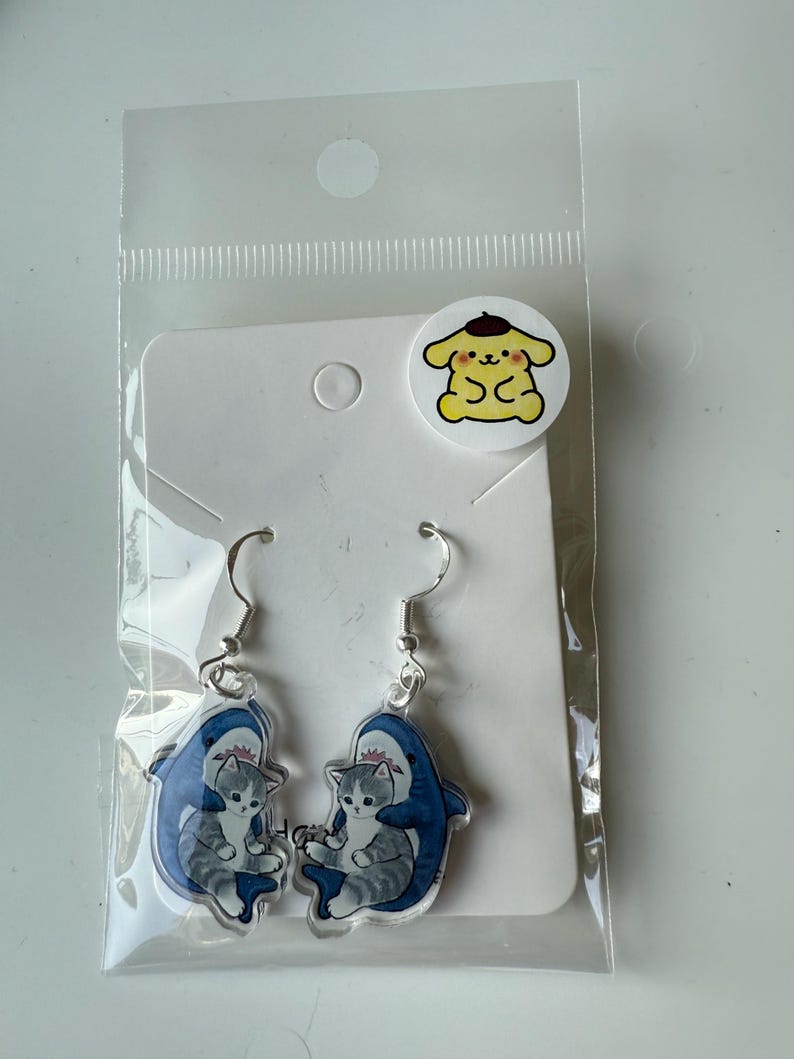 Handmade Kitty Whale Shark Sterling Silver Earrings Mofusand Inspired