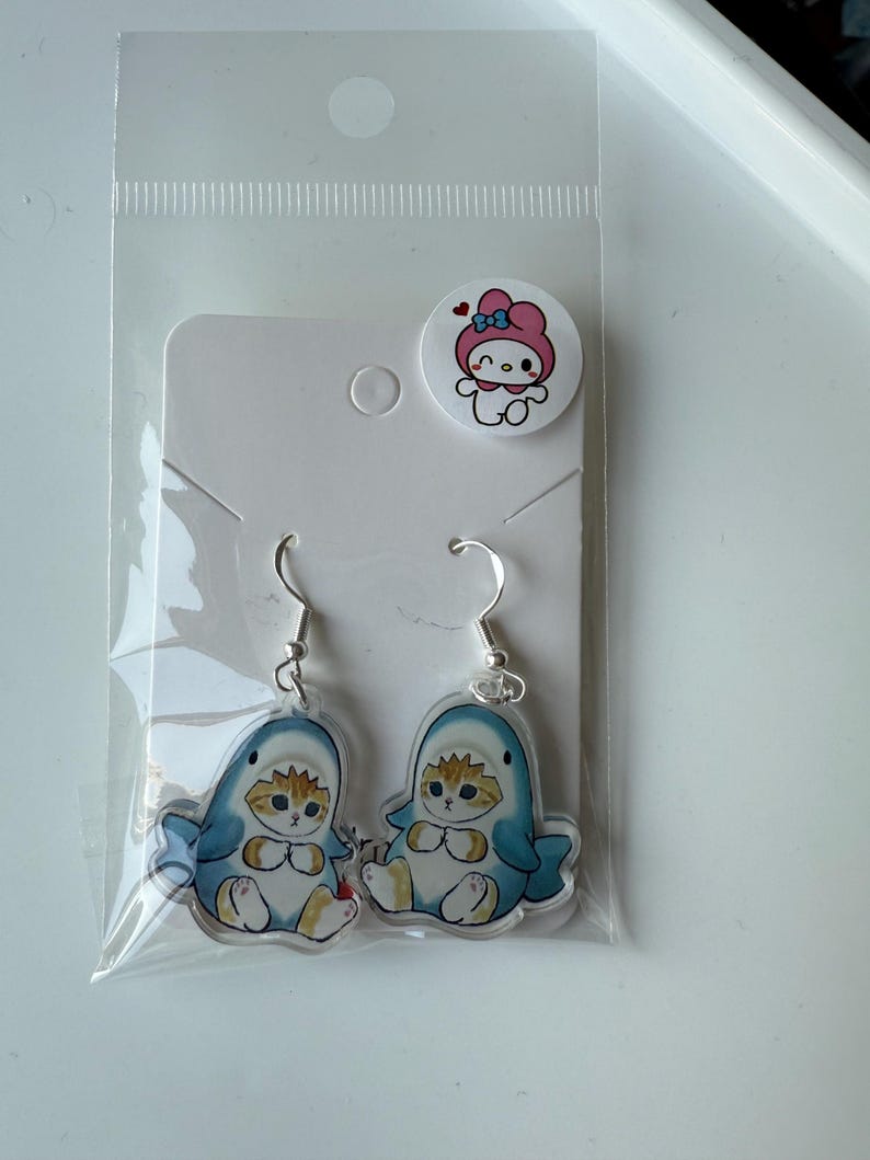 Handmade Kitty Whale Shark Sterling Silver Earrings Mofusand Inspired