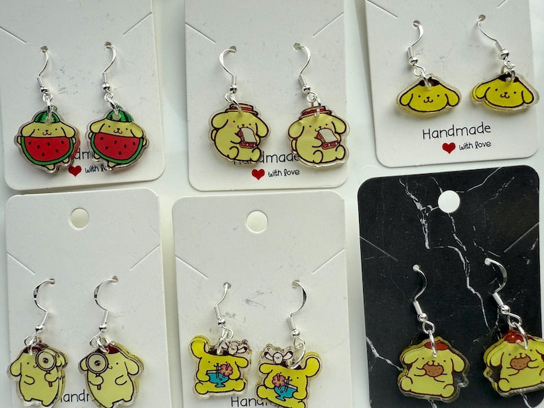 Handmade Cute Sanrio Themed Pompompurin Sterling Silver Earrings