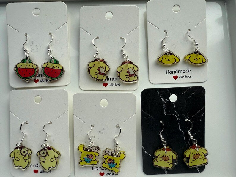 Handmade Cute Sanrio Themed Pompompurin Sterling Silver Earrings