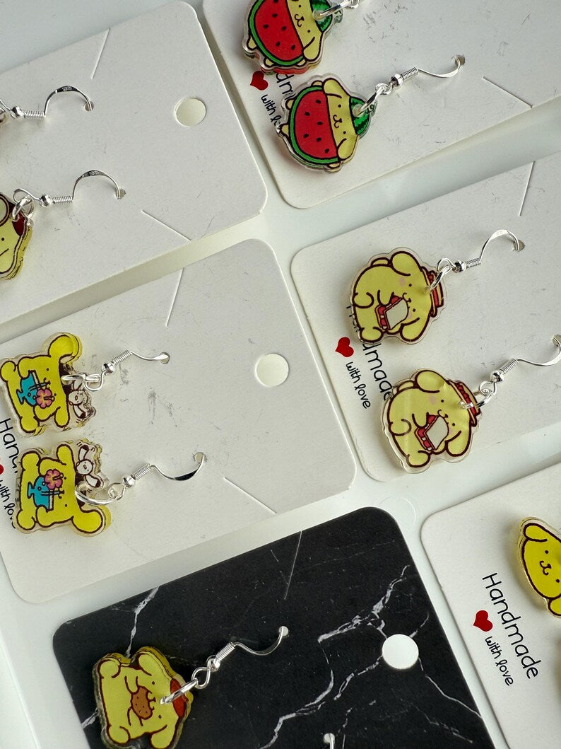 Handmade Cute Sanrio Themed Pompompurin Sterling Silver Earrings
