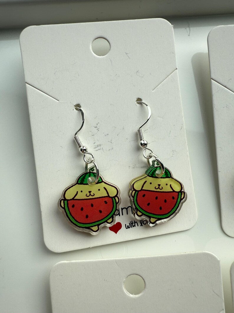 Handmade Cute Sanrio Themed Pompompurin Sterling Silver Earrings