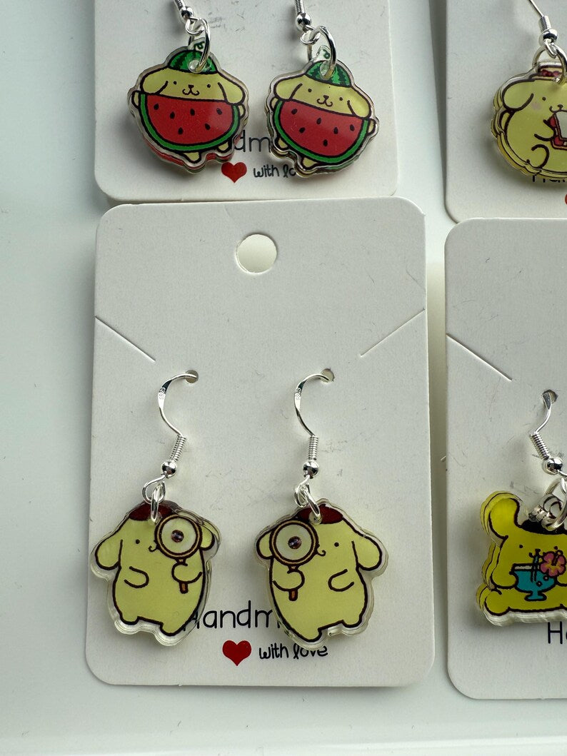 Handmade Cute Sanrio Themed Pompompurin Sterling Silver Earrings