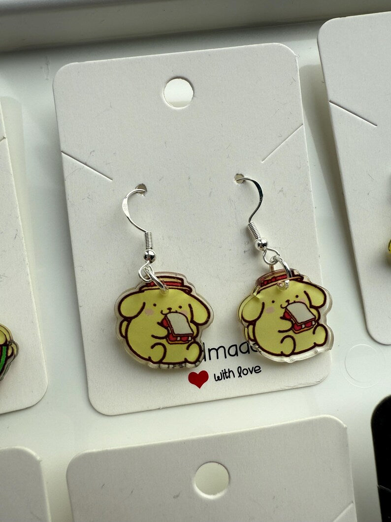 Handmade Cute Sanrio Themed Pompompurin Sterling Silver Earrings