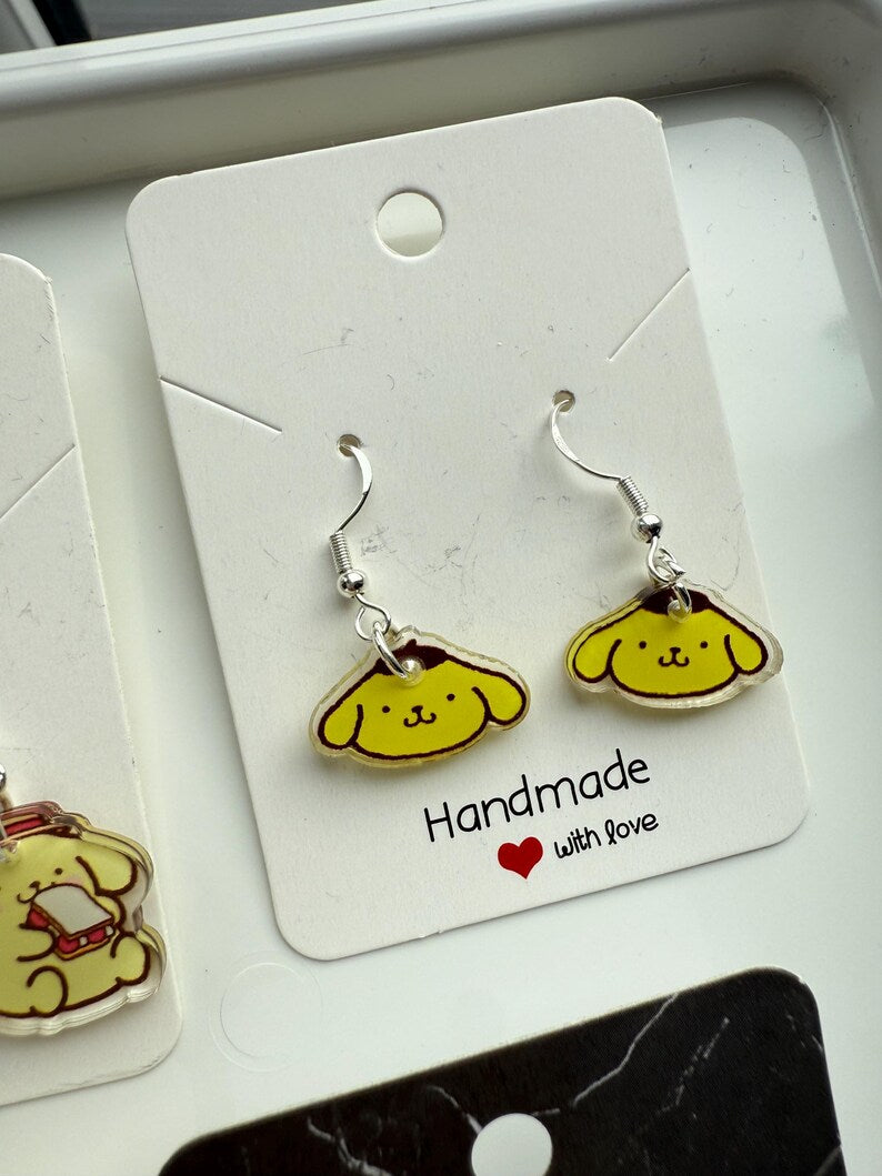 Handmade Cute Sanrio Themed Pompompurin Sterling Silver Earrings