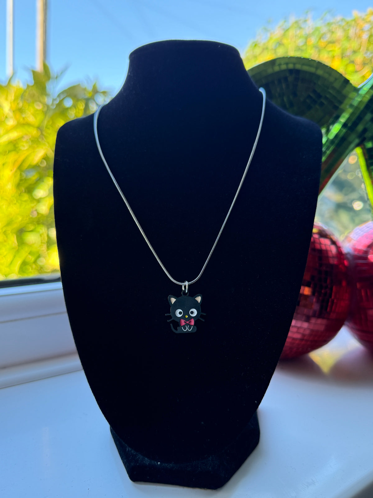 Kawaii Black Cat Charm Necklace – Stainless Steel Snake Chain