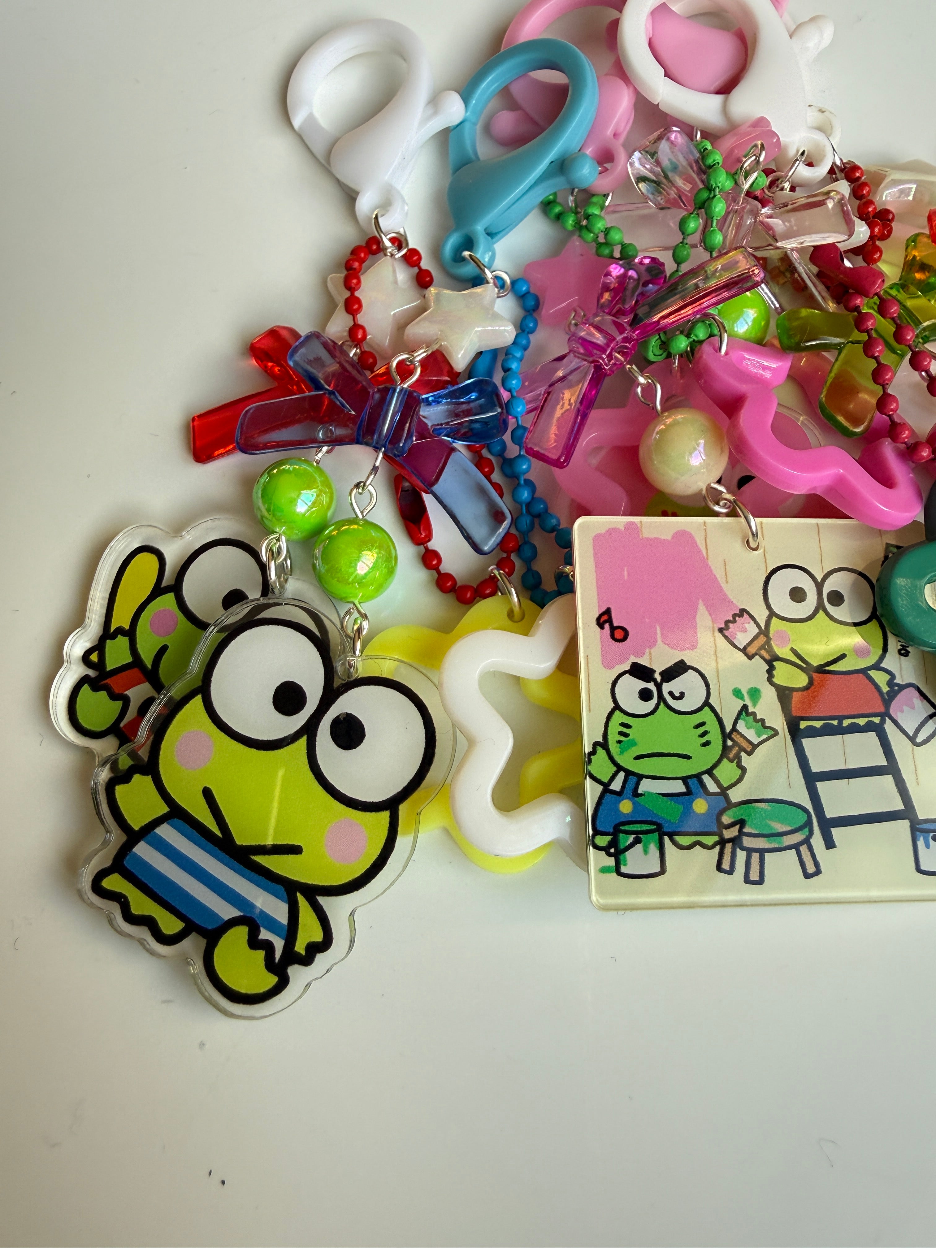 Kawaii Frog Phone Charm Keychain – Keroppi Inspired Beaded Bag Charm, Cute Y2K Phone Strap, Handmade Kawaii Gift