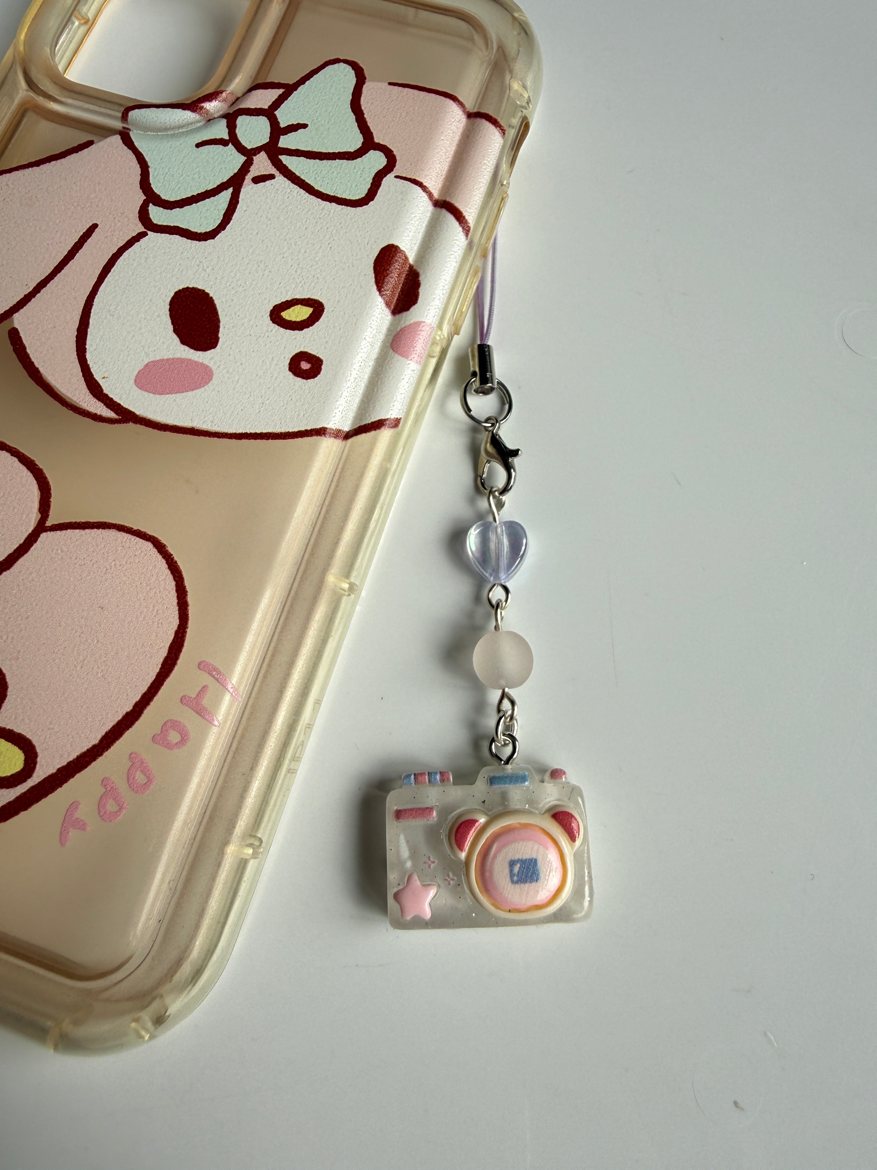 Kawaii Jelly Camera Phone Charm – Cute Pastel Beaded Strap | Handmade Y2K Harajuku Aesthetic Accessory