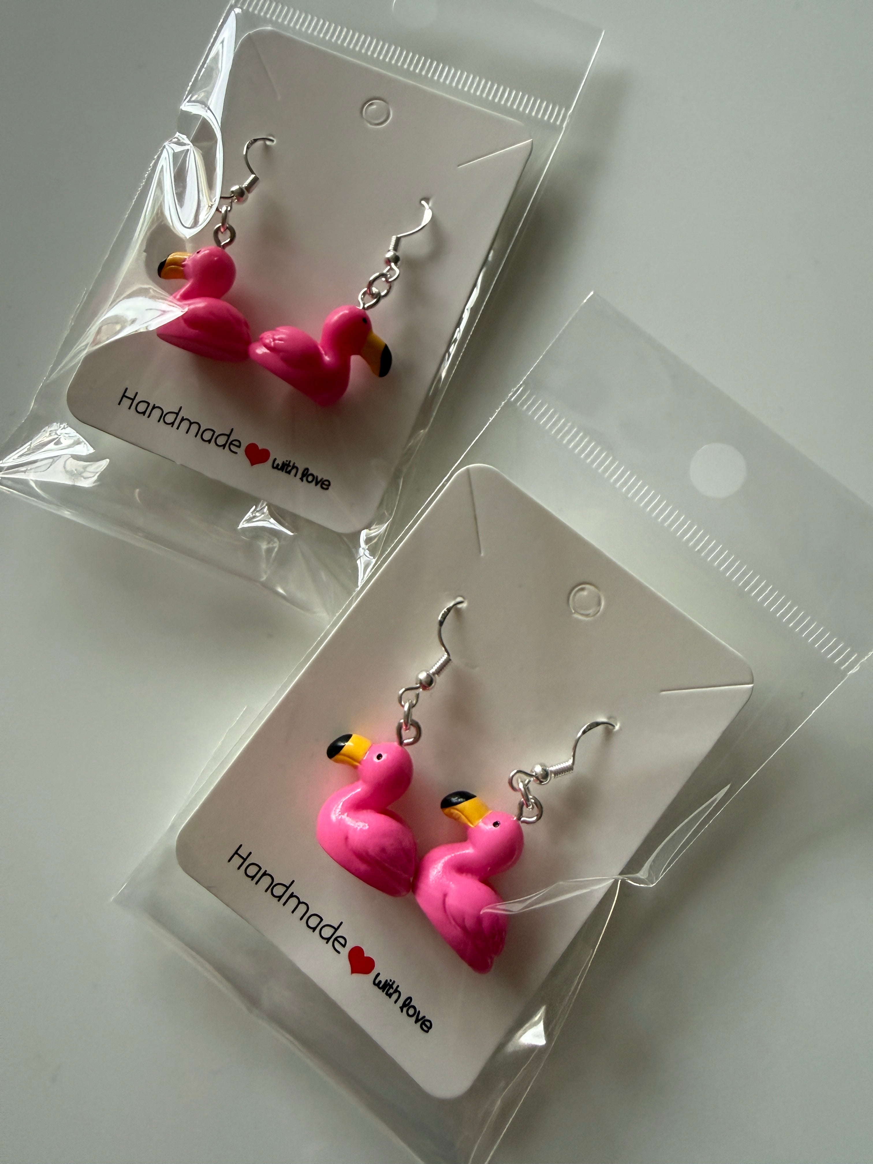 Cute Pink Flamingo Earrings Kawaii Summer Dangles | Pastel Bird Jewellery | Handmade Gift Idea