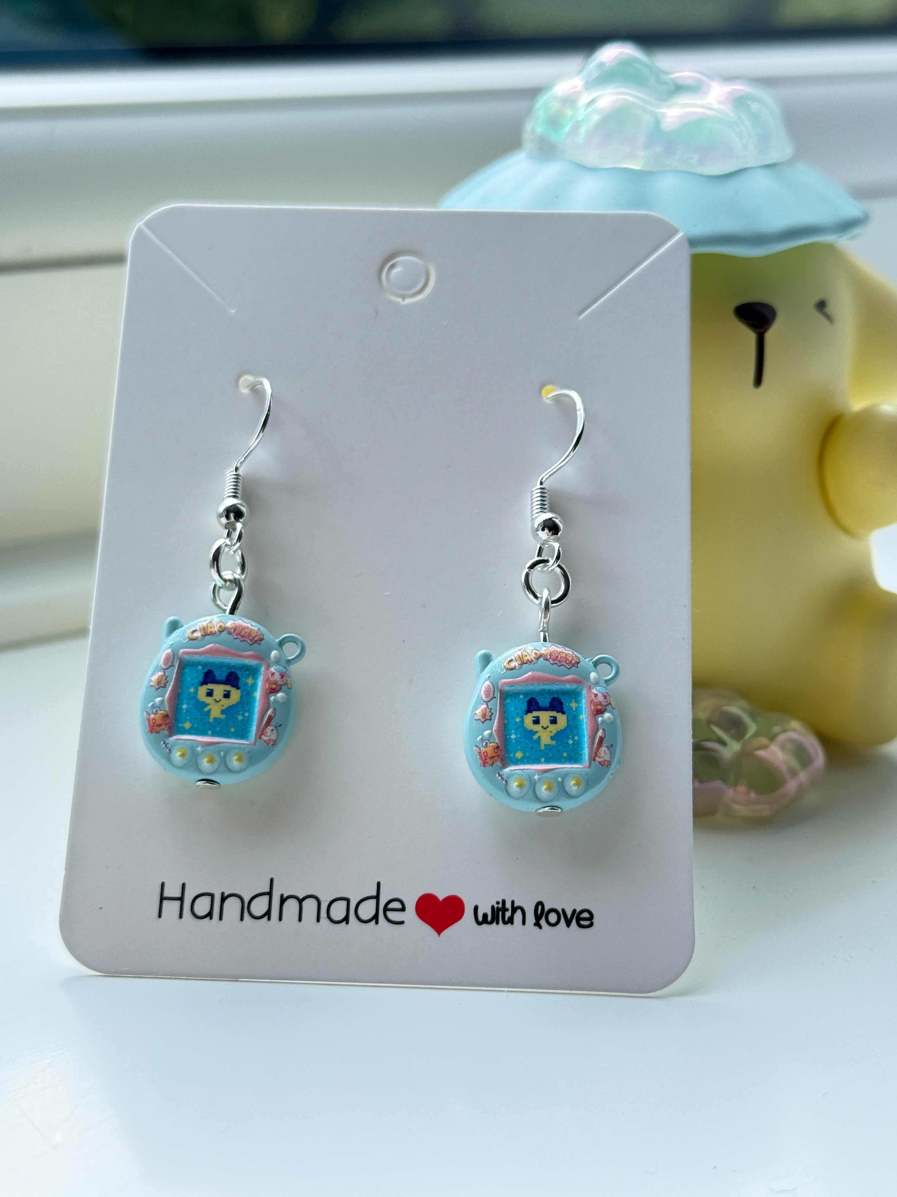 Kawaii Virtual Pet Dangle Earrings 🩵🎮