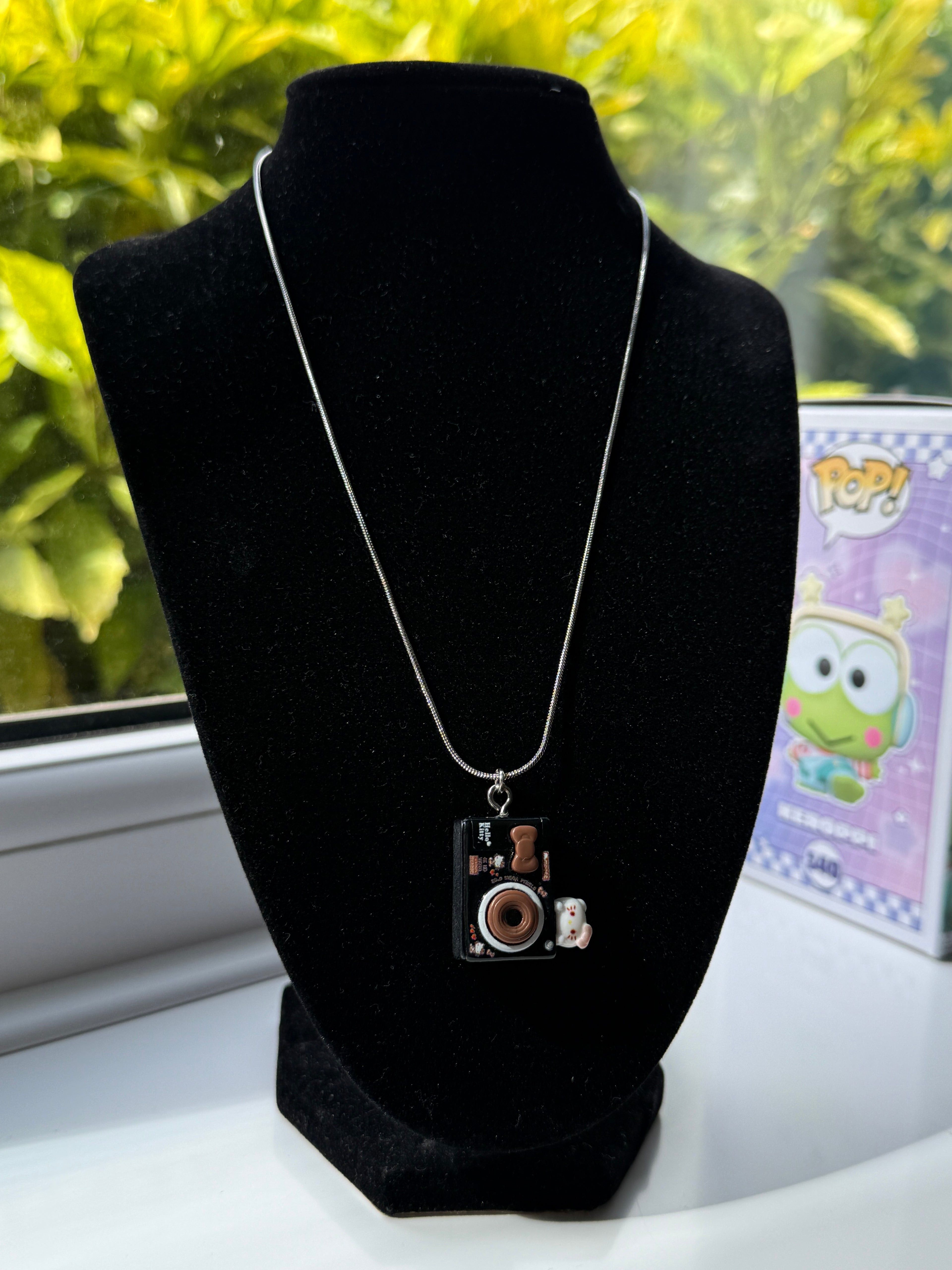 Hello Kitty Inspired Camera Necklace, Stainless Steel Snake Chain 18in | Kawaii Y2K Pendant Necklace