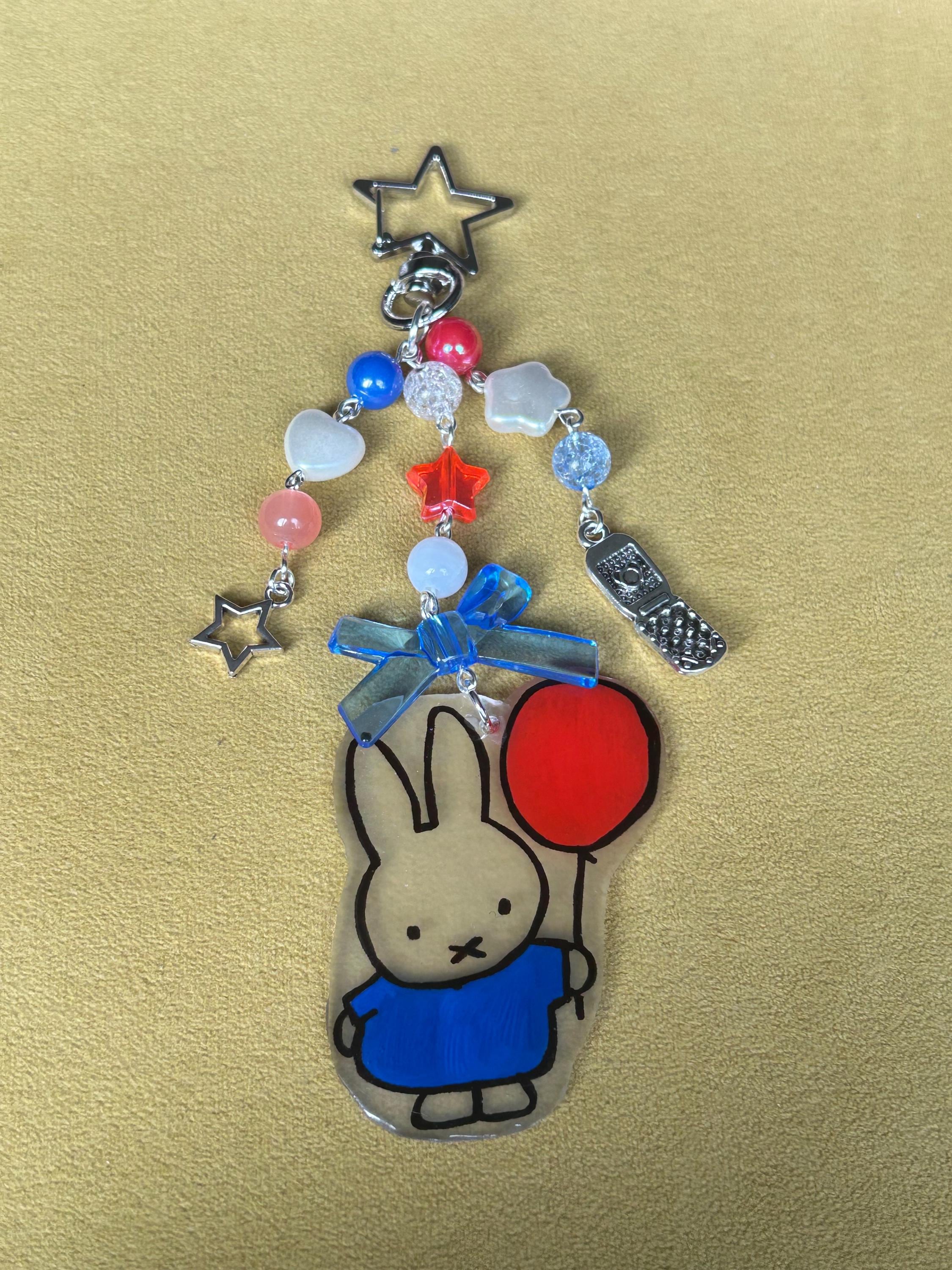 HANDMADE Cute Hand Drawn Shrinky Dink Miffy Inspired Keychain