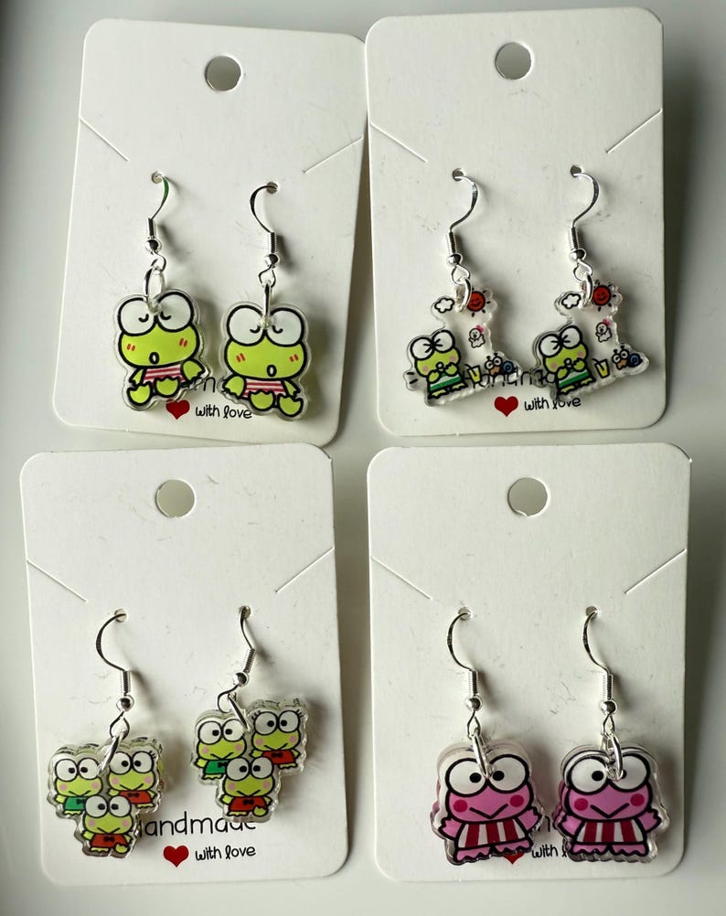 Handmade Cute Sanrio Themed Keroppi Sterling Silver Earrings