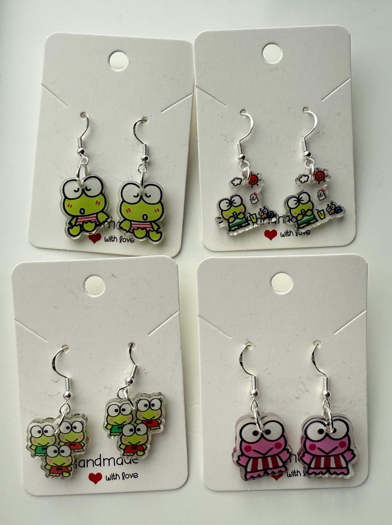 Handmade Cute Sanrio Themed Keroppi Sterling Silver Earrings