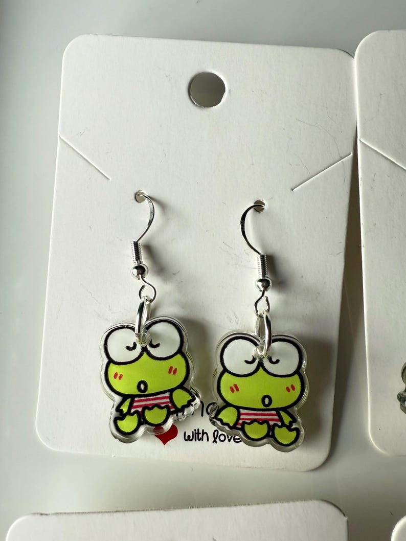 Handmade Cute Sanrio Themed Keroppi Sterling Silver Earrings