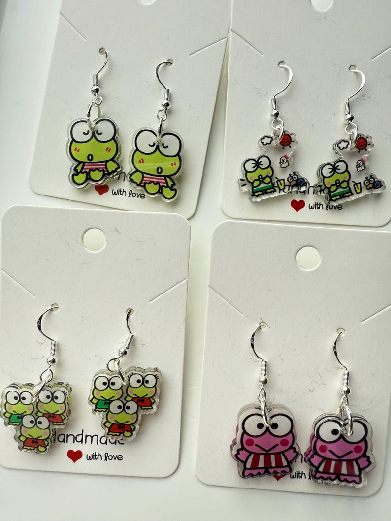 Handmade Cute Sanrio Themed Keroppi Sterling Silver Earrings