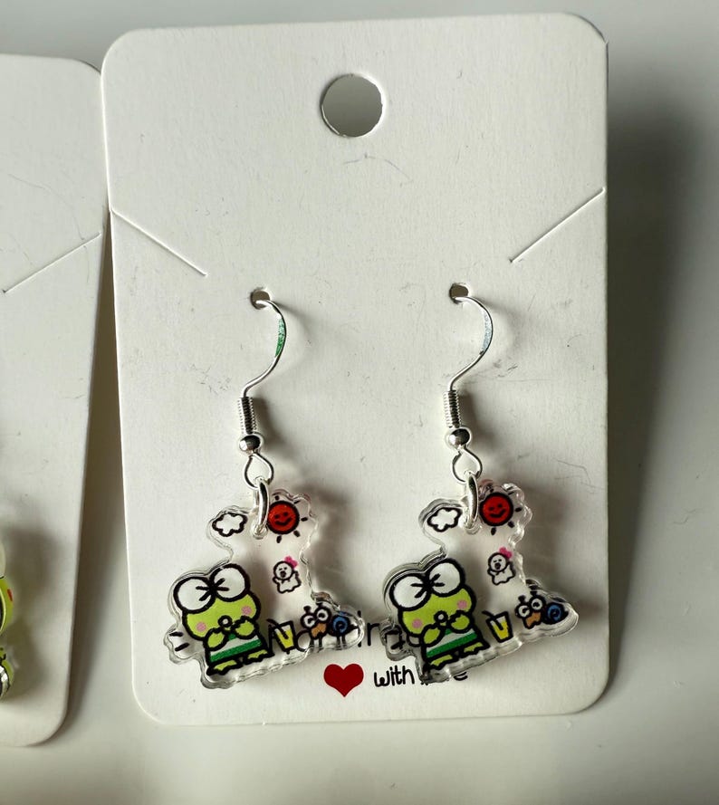 Handmade Cute Sanrio Themed Keroppi Sterling Silver Earrings