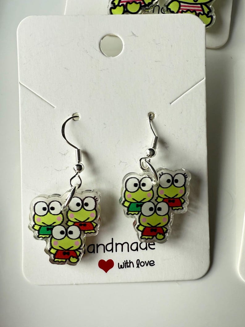 Handmade Cute Sanrio Themed Keroppi Sterling Silver Earrings