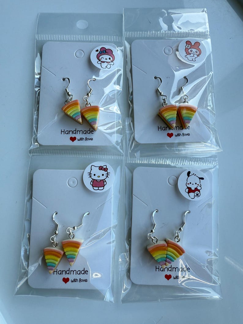 Handmade Kawaii Rainbow Cake Earrings: Sterling Silver Fish Hook