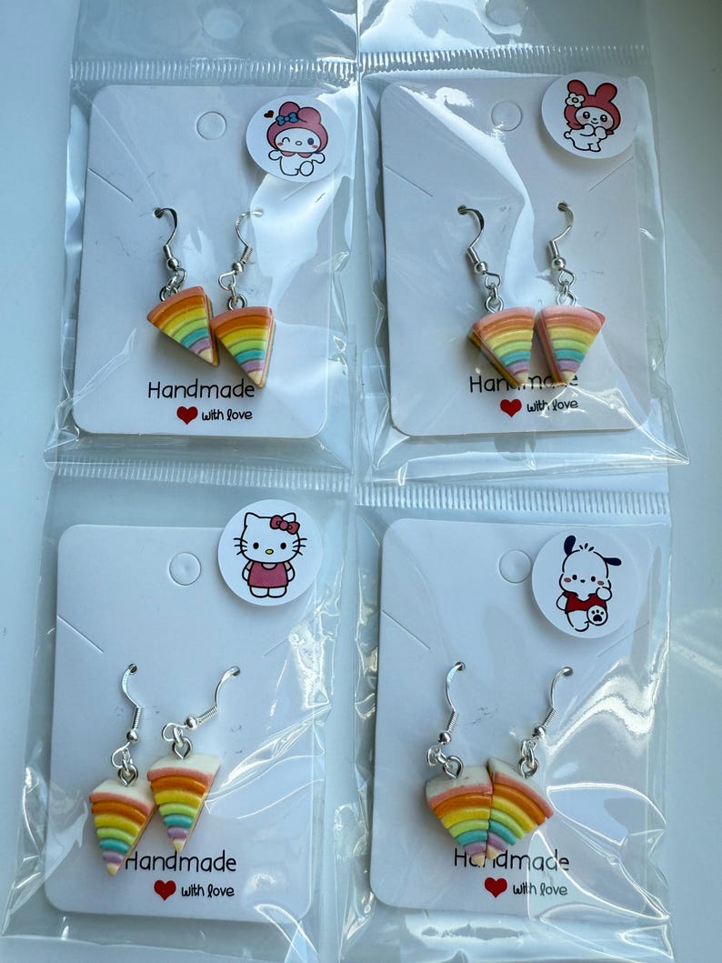 Handmade Kawaii Rainbow Cake Earrings: Sterling Silver Fish Hook