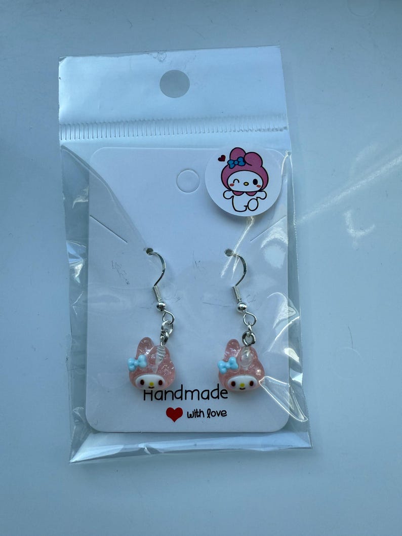 Handmade Mini Sanrio Themed Sterling Silver Earrings, Fish hook, cutecore, hello kitty and friends