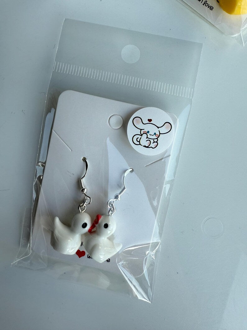 Handmade Y2K Duck Earrings: Sterling Silver Fish Hook Charms