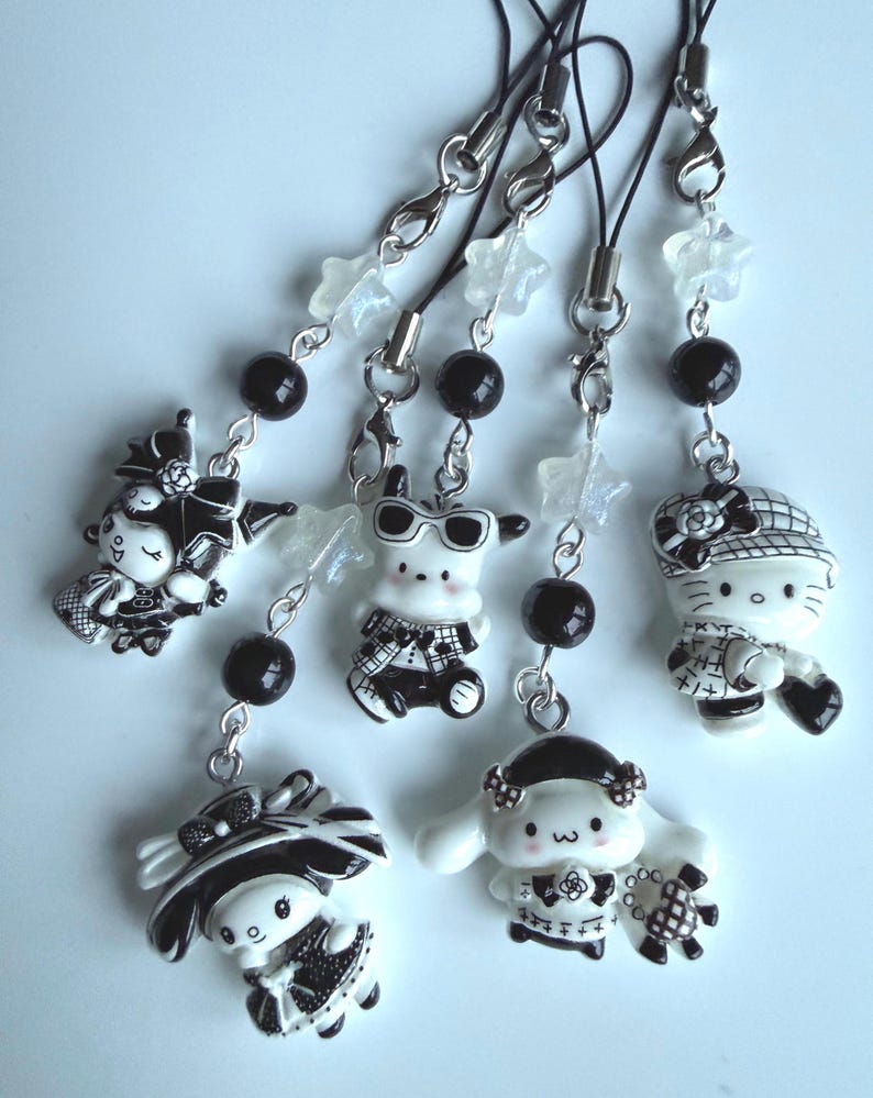 HANDMADE Monochrome kawaii Sanrio Phone Charms