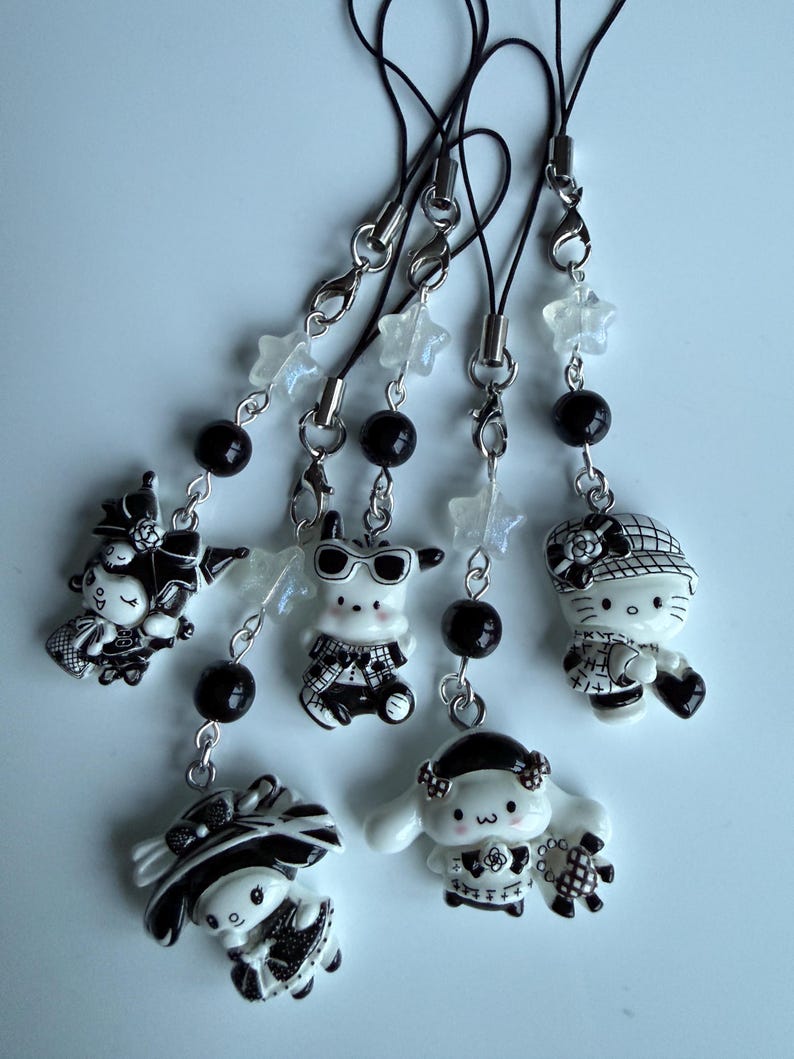 HANDMADE Monochrome kawaii Sanrio Phone Charms