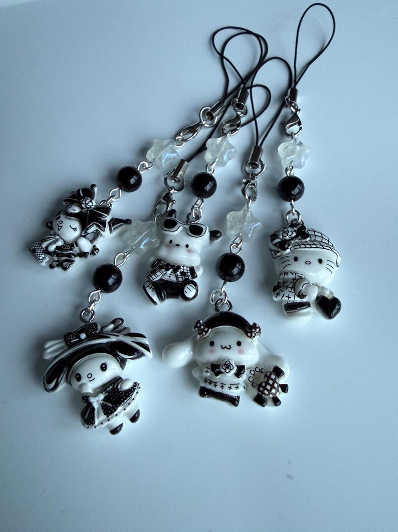 HANDMADE Monochrome kawaii Sanrio Phone Charms
