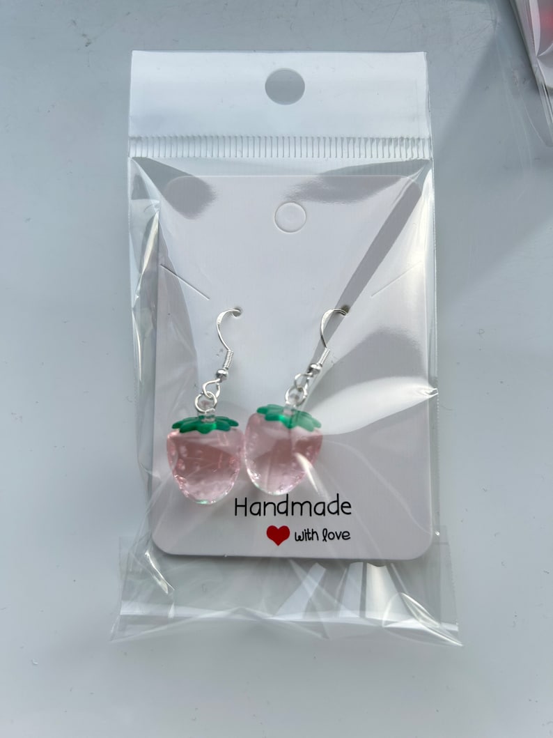Handmade Cute Strawberry Sterling Silver Earrings, Fish hook earrings, cottagecore earrings, Nana, strawberry shortcake