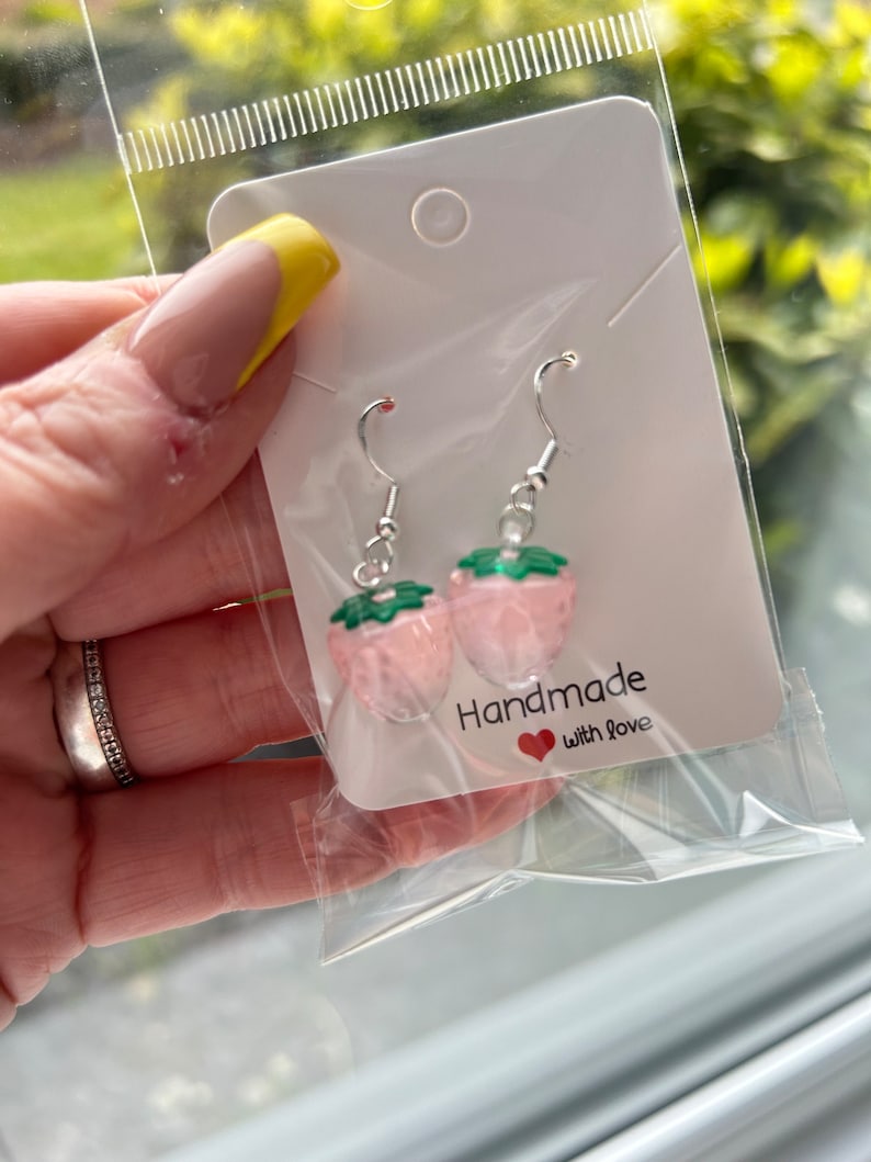 Handmade Cute Strawberry Sterling Silver Earrings, Fish hook earrings, cottagecore earrings, Nana, strawberry shortcake