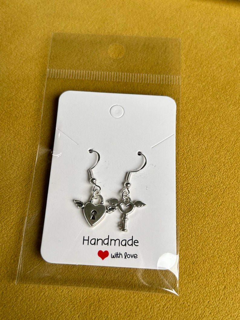 Handmade Cute Sterling Silver Earrings, Fish hook earrings, Planet earrings, key and lock, star earrings