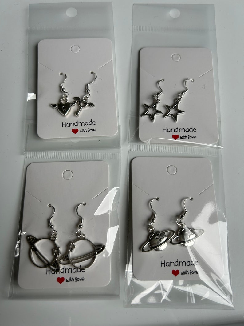 Handmade Cute Sterling Silver Earrings, Fish hook earrings, Planet earrings, key and lock, star earrings