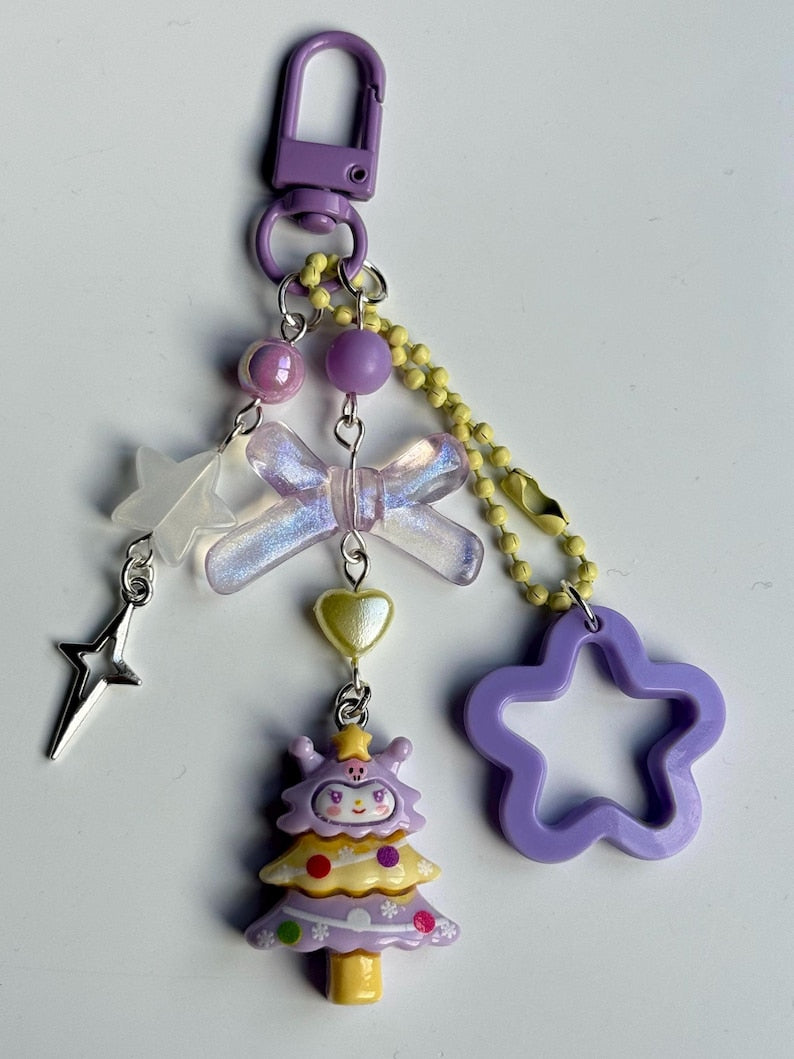 Super Cute Handmade Kawaii sanrio inspired Christmas Tree Keychains, beaded keyring, sanriocore