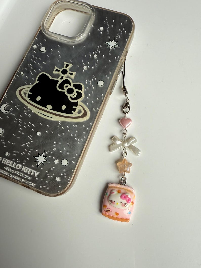 HANDMADE Cute Sanrio themed food Phone charms, beaded accessories, Hk, My Mld, kuromi, kawaii phone charm