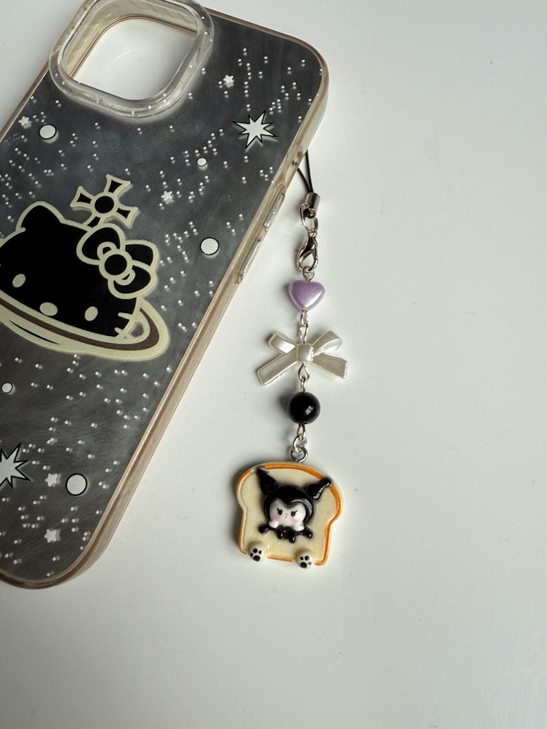 HANDMADE Cute Sanrio themed food Phone charms, beaded accessories, Hk, My Mld, kuromi, kawaii phone charm