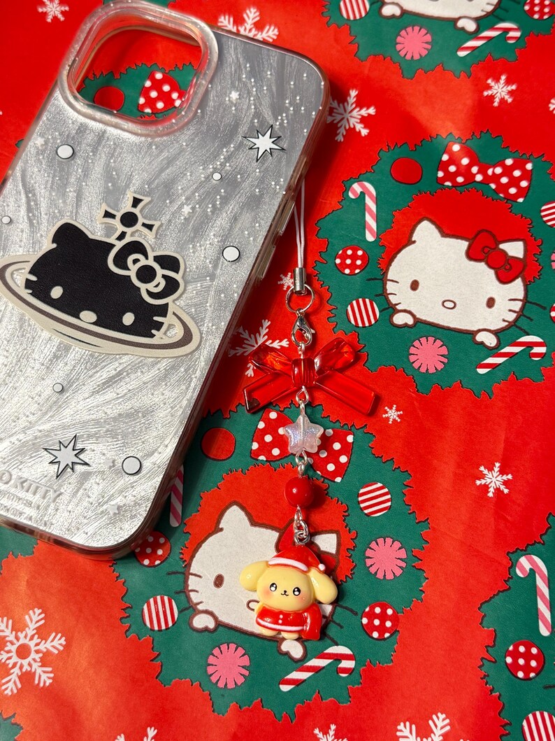 Handmade Christmas Sanrio Themed phone charms, beaded phone charm