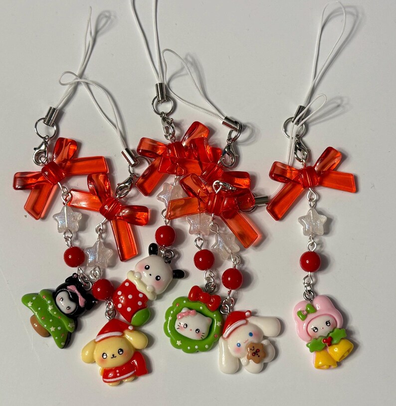 Handmade Christmas Sanrio Themed phone charms, beaded phone charm