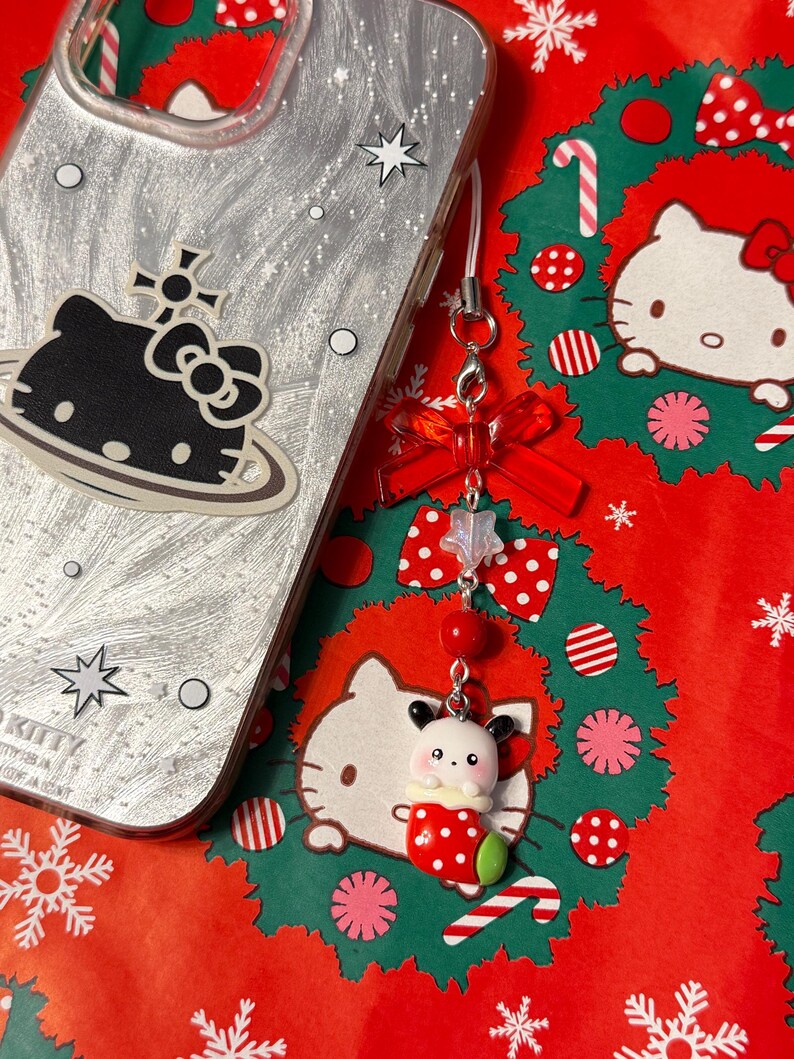 Handmade Christmas Sanrio Themed phone charms, beaded phone charm
