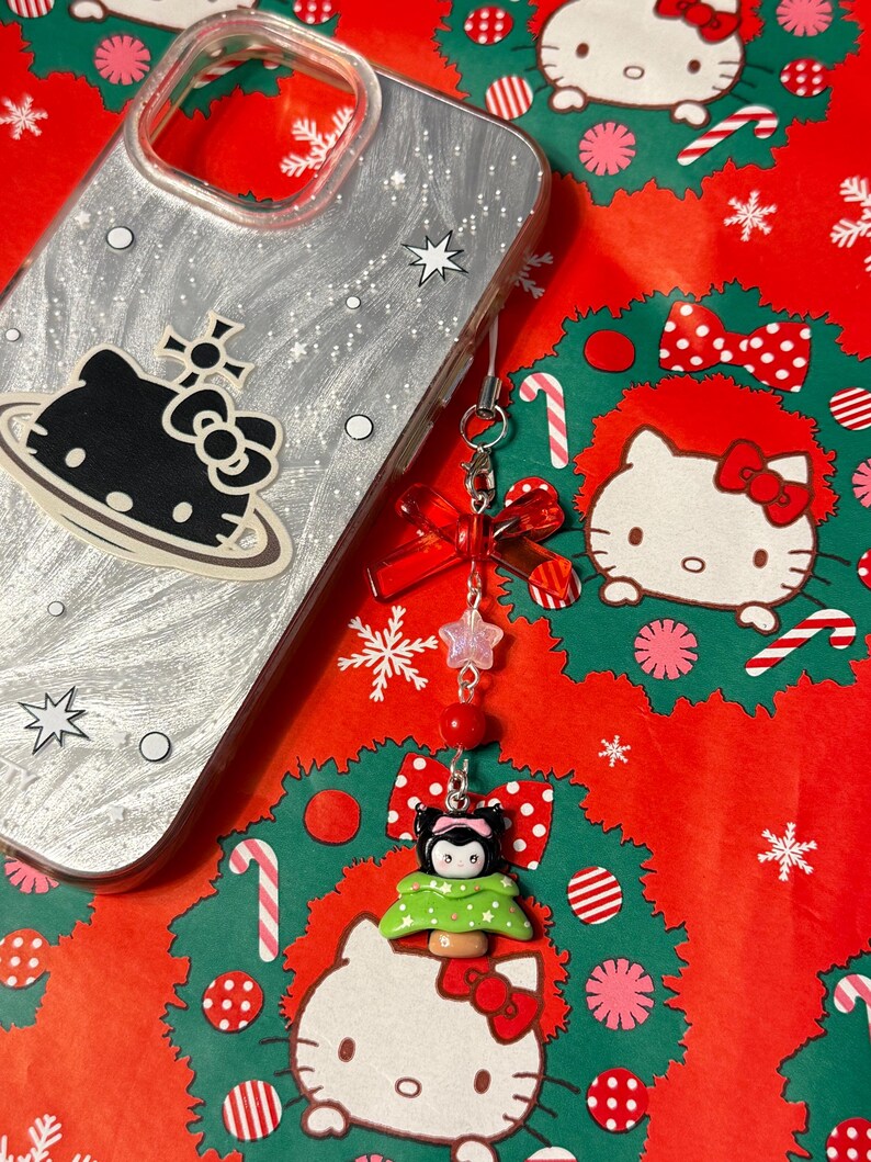 Handmade Christmas Sanrio Themed phone charms, beaded phone charm