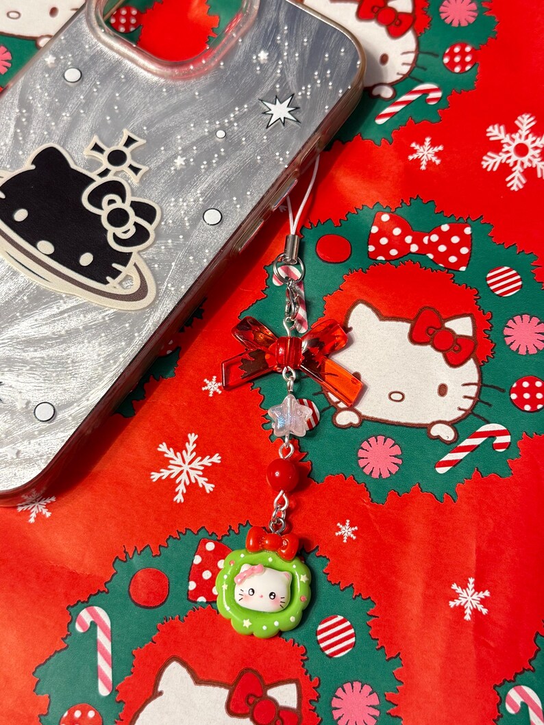 Handmade Christmas Sanrio Themed phone charms, beaded phone charm