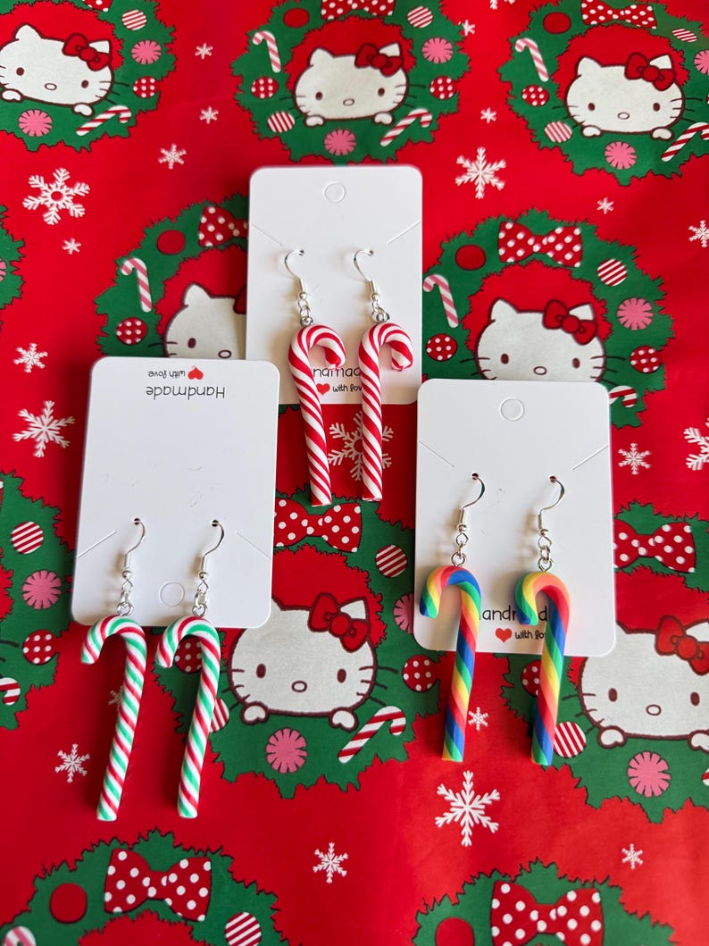 Handmade Christmas Candy Cane Earrings Sterling Silver