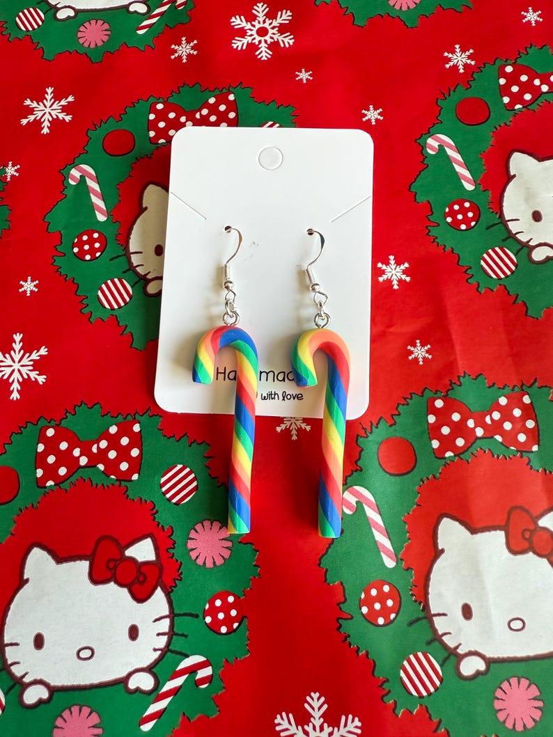 Handmade Christmas Candy Cane Earrings Sterling Silver