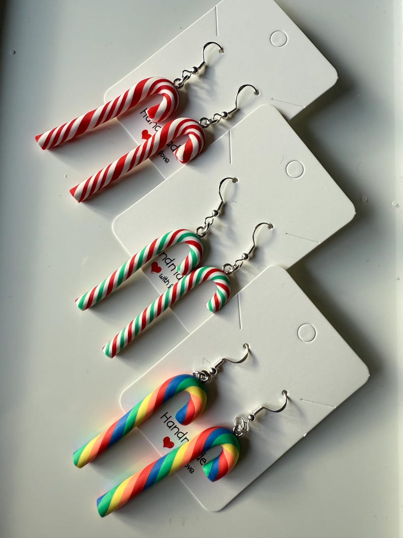 Handmade Christmas Candy Cane Earrings Sterling Silver