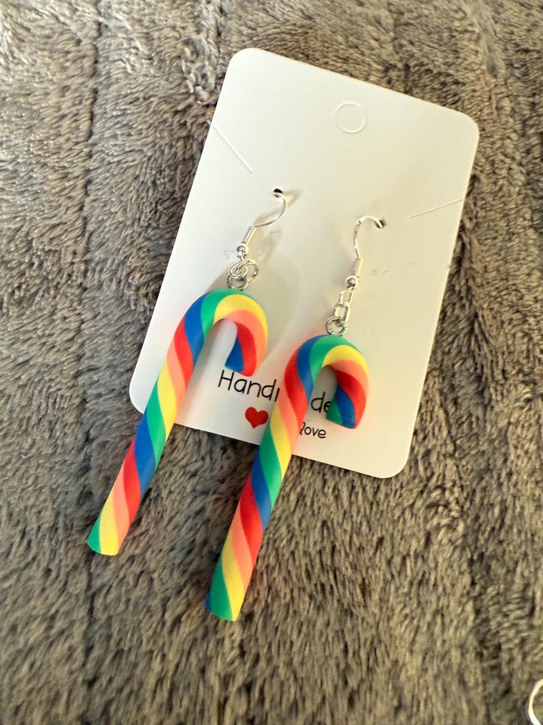 Handmade Christmas Candy Cane Earrings Sterling Silver